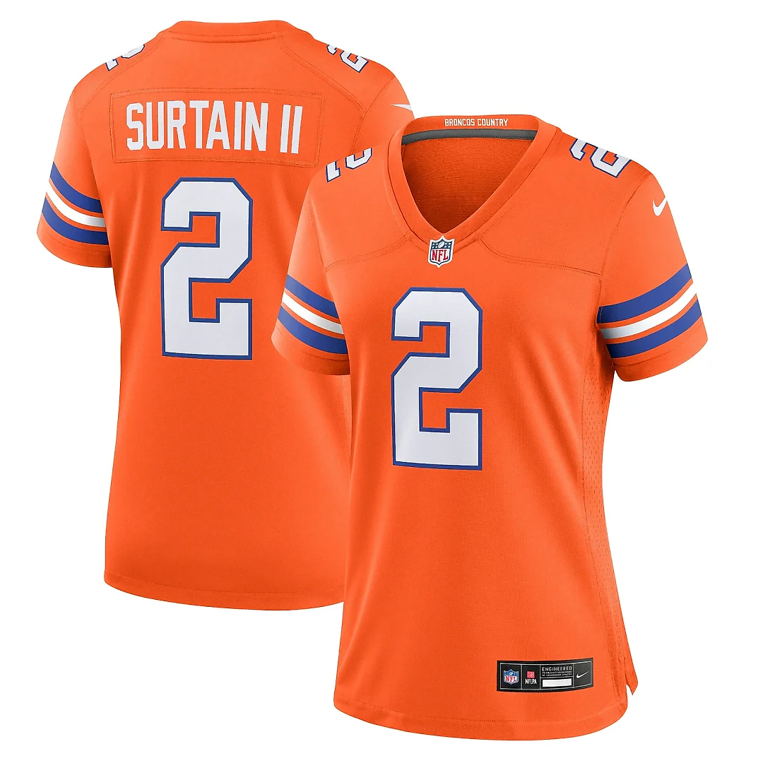 Zennovawear Women's Denver Broncos Patrick Surtain II Orange Mile High Collection 1977 Throwback Player Game Jersey