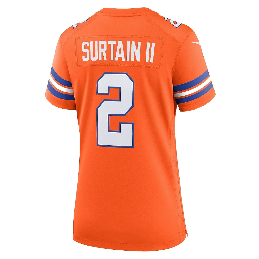 Zennovawear Women's Denver Broncos Patrick Surtain II Orange Mile High Collection 1977 Throwback Player Game Jersey