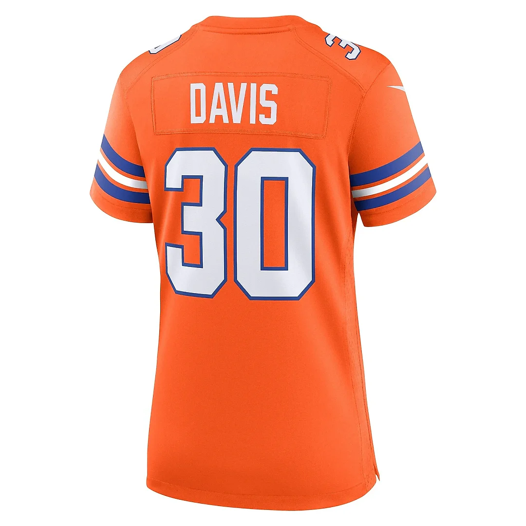 Zennovawear Women's Denver Broncos Terrell Davis Orange Mile High Collection 1977 Throwback Retired Player Game Jersey