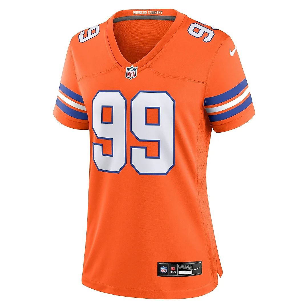 Zennovawear Women's Denver Broncos Zach Allen Orange Mile High Collection 1977 Throwback Player Game Jersey