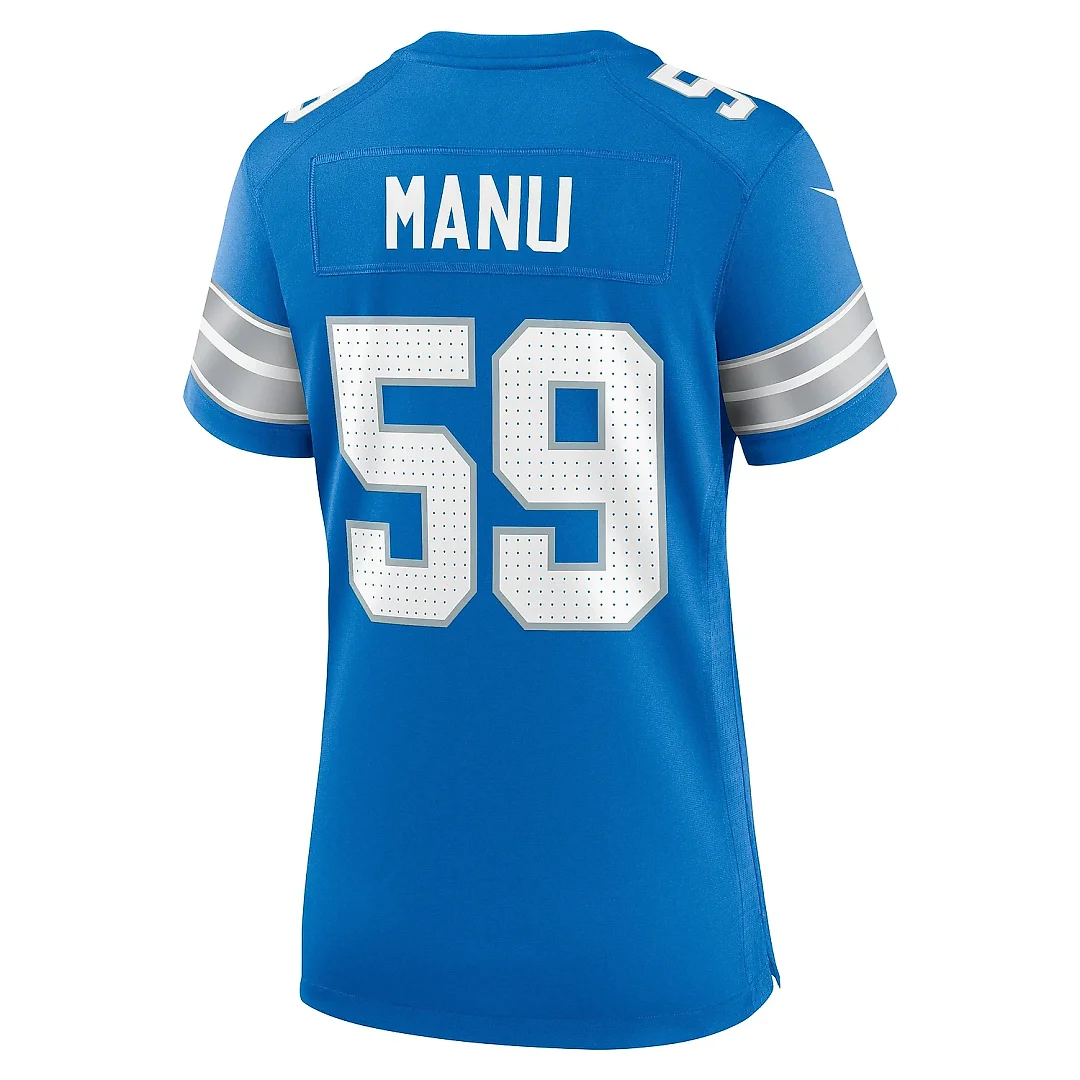 Zennovawear Women's Detroit Lions Giovanni Manu Blue Team Game Jersey