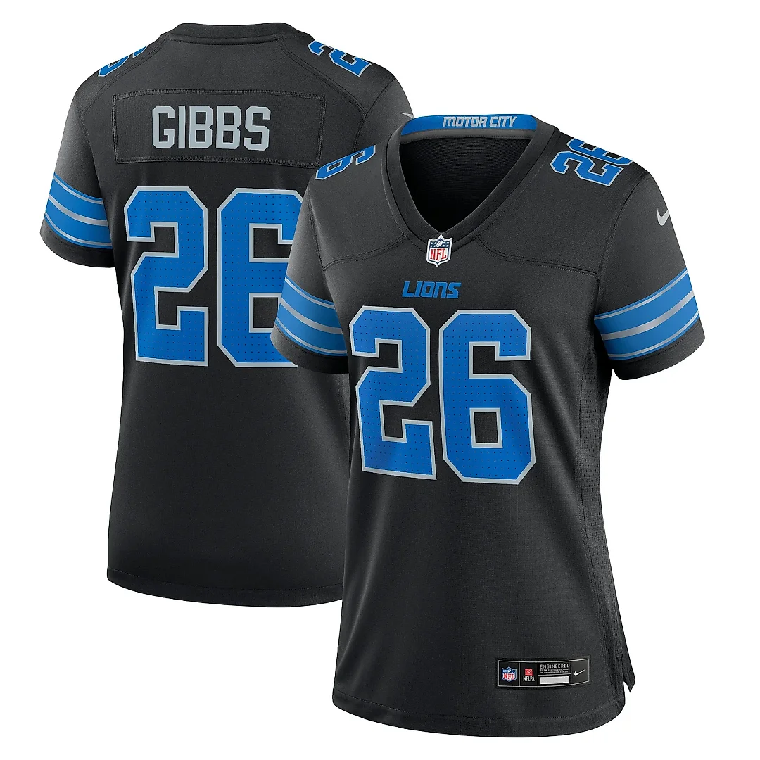 Zennovawear Women's Detroit Lions Jahmyr Gibbs Black 2nd Alternate Game Jersey