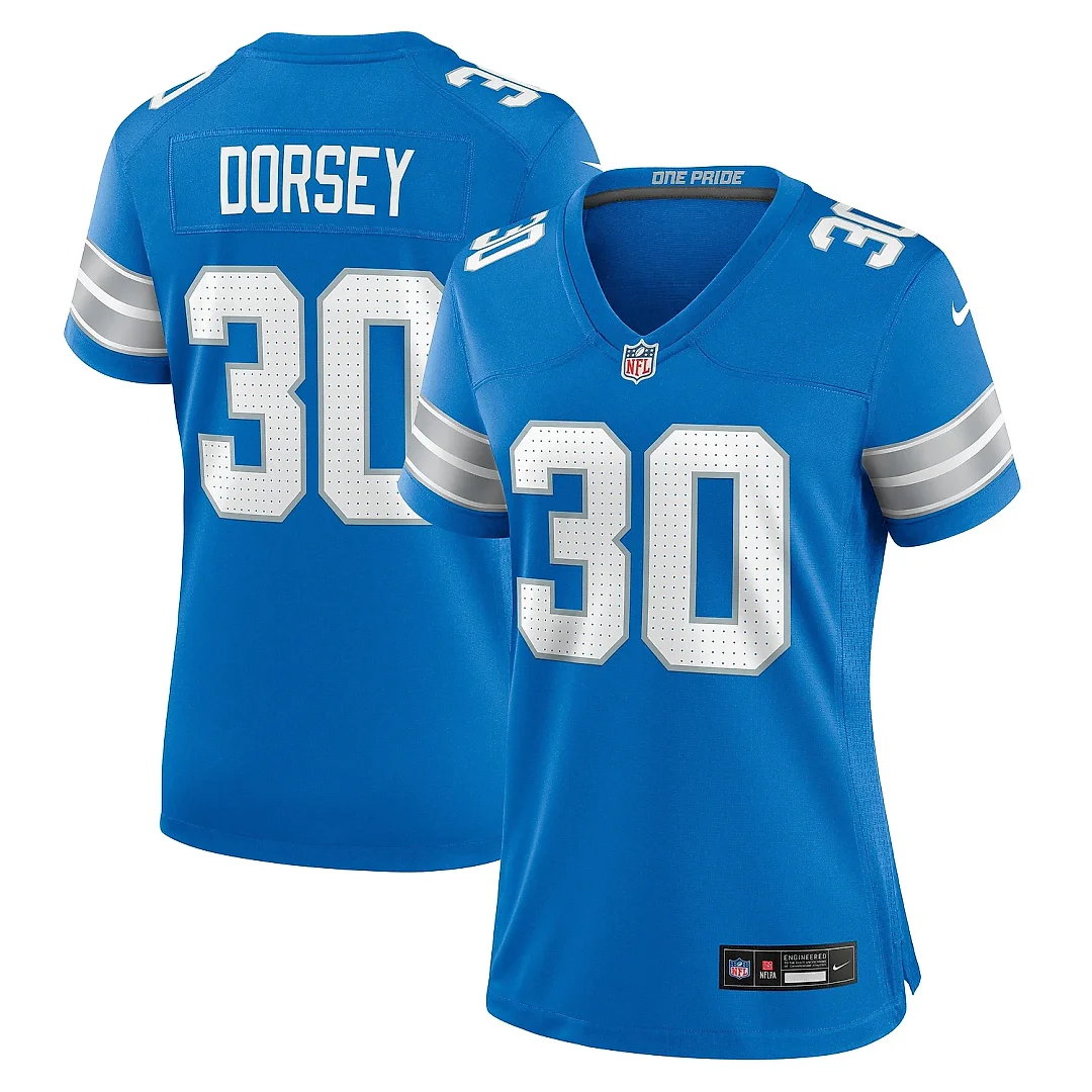 Zennovawear Women's Detroit Lions Khalil Dorsey Blue Team Game Jersey