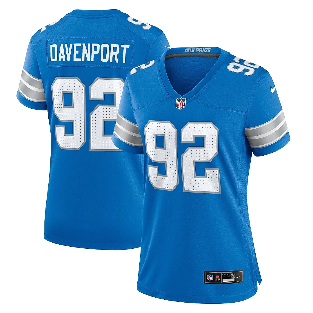 Zennovawear Women's Detroit Lions Marcus Davenport Blue Team Game Jersey
