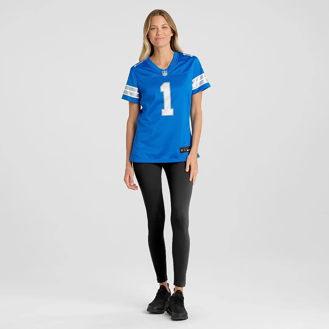 Zennovawear Women's Detroit Lions Number 1 Bride Blue Game Jersey
