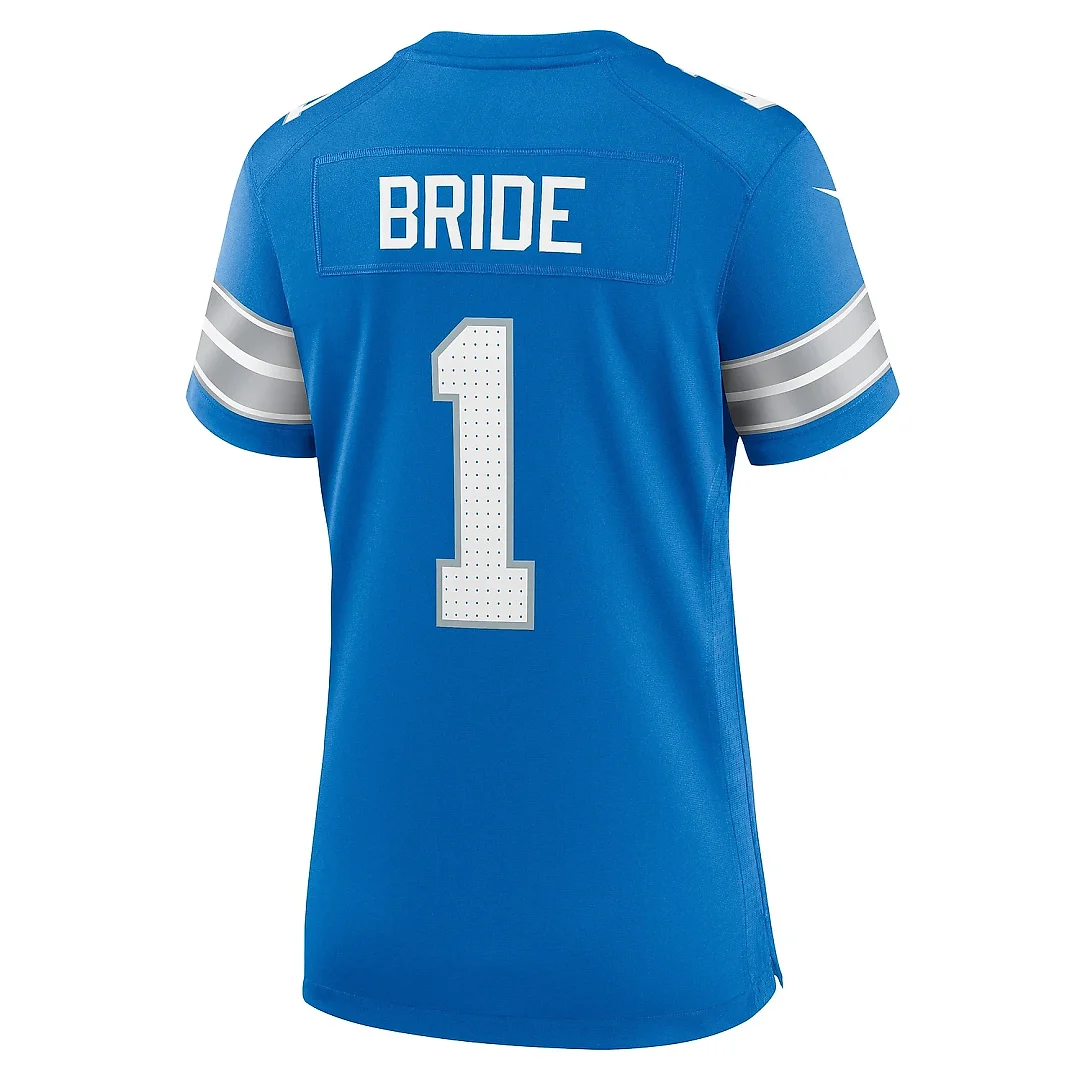 Zennovawear Women's Detroit Lions Number 1 Bride Blue Game Jersey