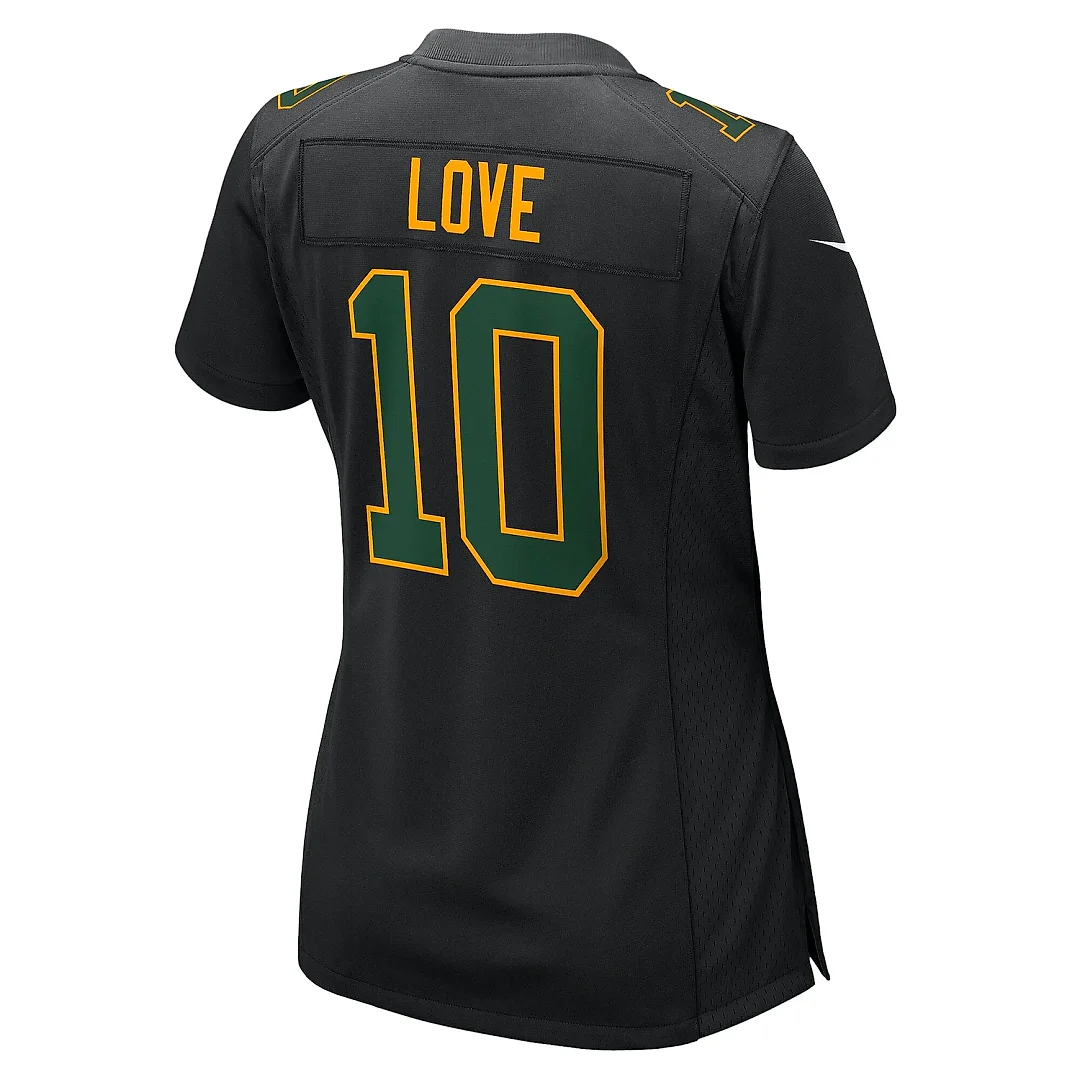 Zennovawear Women's Green Bay Packers Jordan Love Black Fashion Game Jersey