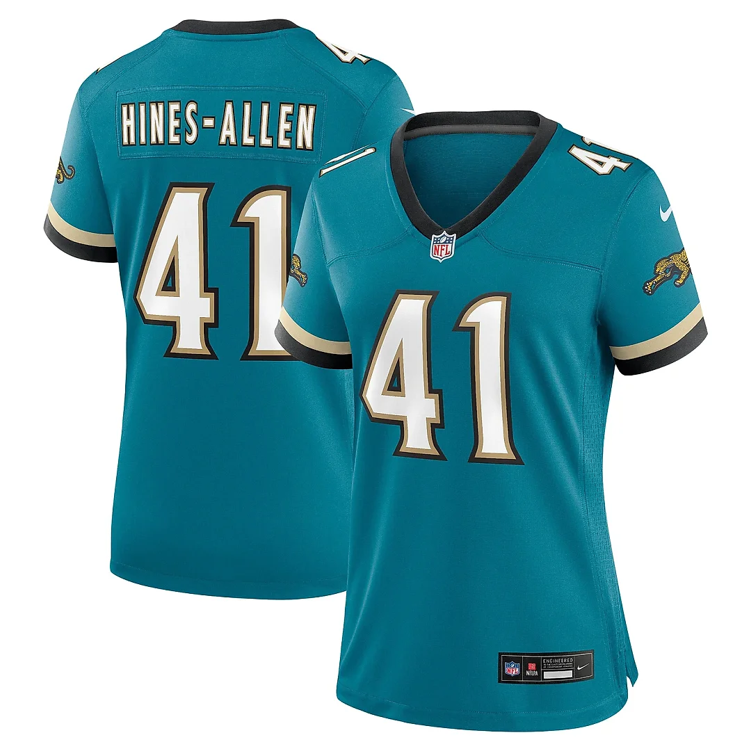 Zennovawear Women's Jacksonville Jaguars Josh Hines-Allen Teal Prowler Throwback Game Jersey