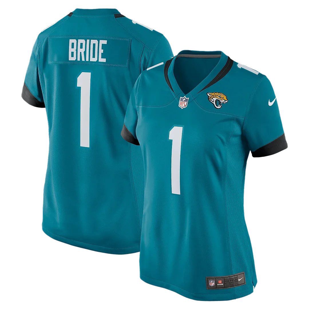 Zennovawear Women's Jacksonville Jaguars Number 1 Bride Teal Game Jersey