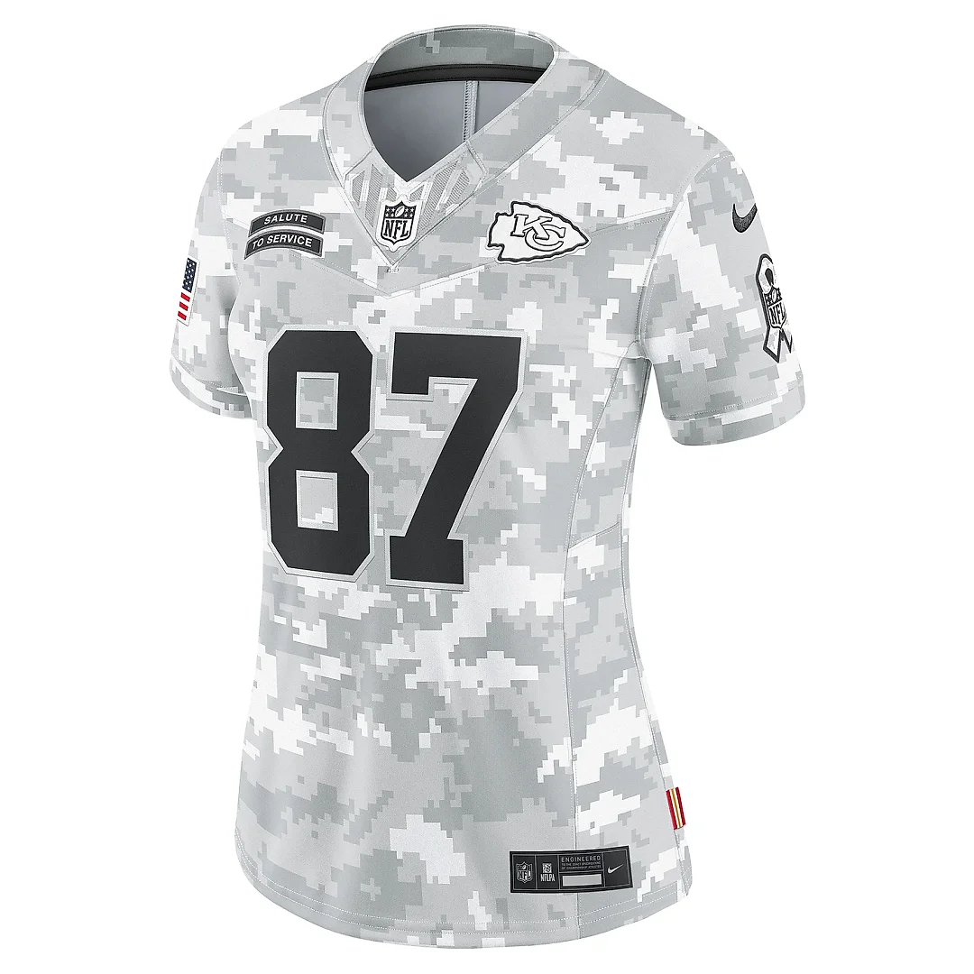 Zennovawear Women's Kansas City Chiefs Travis Kelce Arctic Camo 2024 Salute to Service Limited Jersey