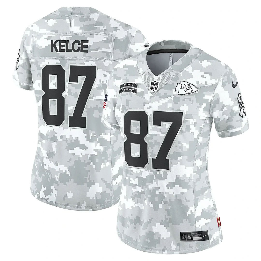 Zennovawear Women's Kansas City Chiefs Travis Kelce Arctic Camo 2024 Salute to Service Limited Jersey