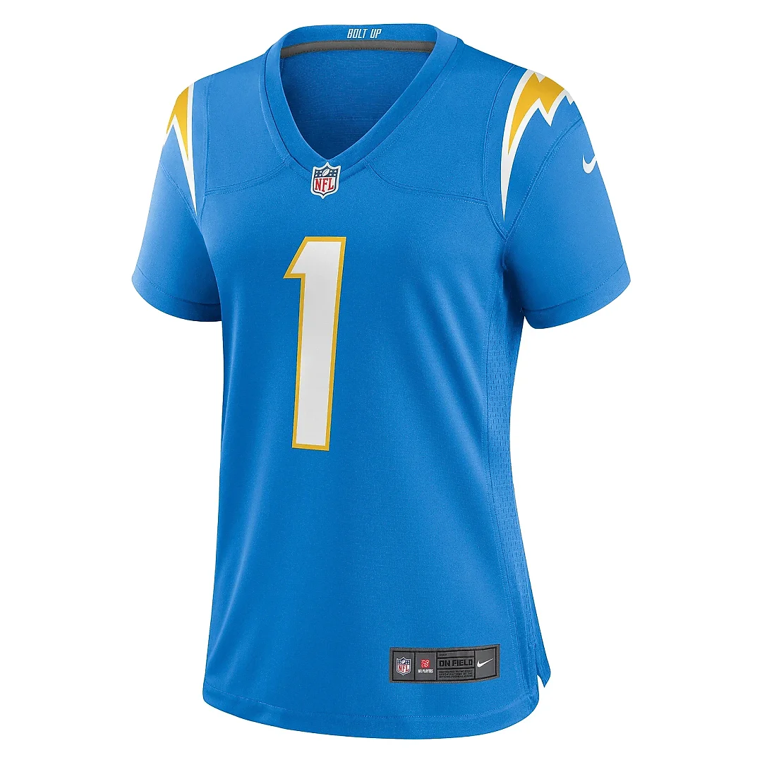 Zennovawear Women's Los Angeles Chargers Number 1 Mom Powder Blue Game Jersey