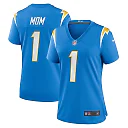 Zennovawear Women's Los Angeles Chargers Number 1 Mom Powder Blue Game Jersey