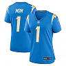 Zennovawear Women's Los Angeles Chargers Number 1 Mom Powder Blue Game Jersey