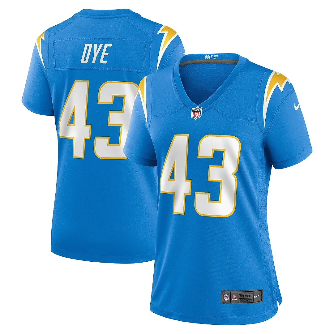 Zennovawear Women's Los Angeles Chargers Troy Dye Powder Blue Game Jersey
