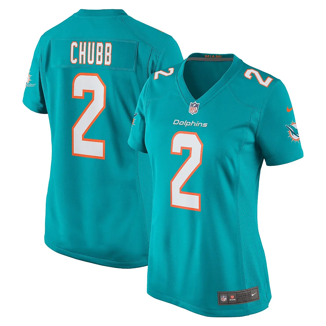 Zennovawear Women's Miami Dolphins Bradley Chubb Aqua Game Player Jersey
