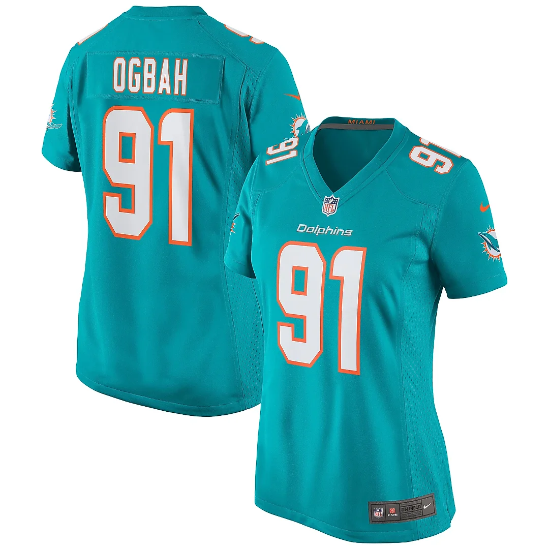 Zennovawear Women's Miami Dolphins Emmanuel Ogbah Aqua Game Jersey