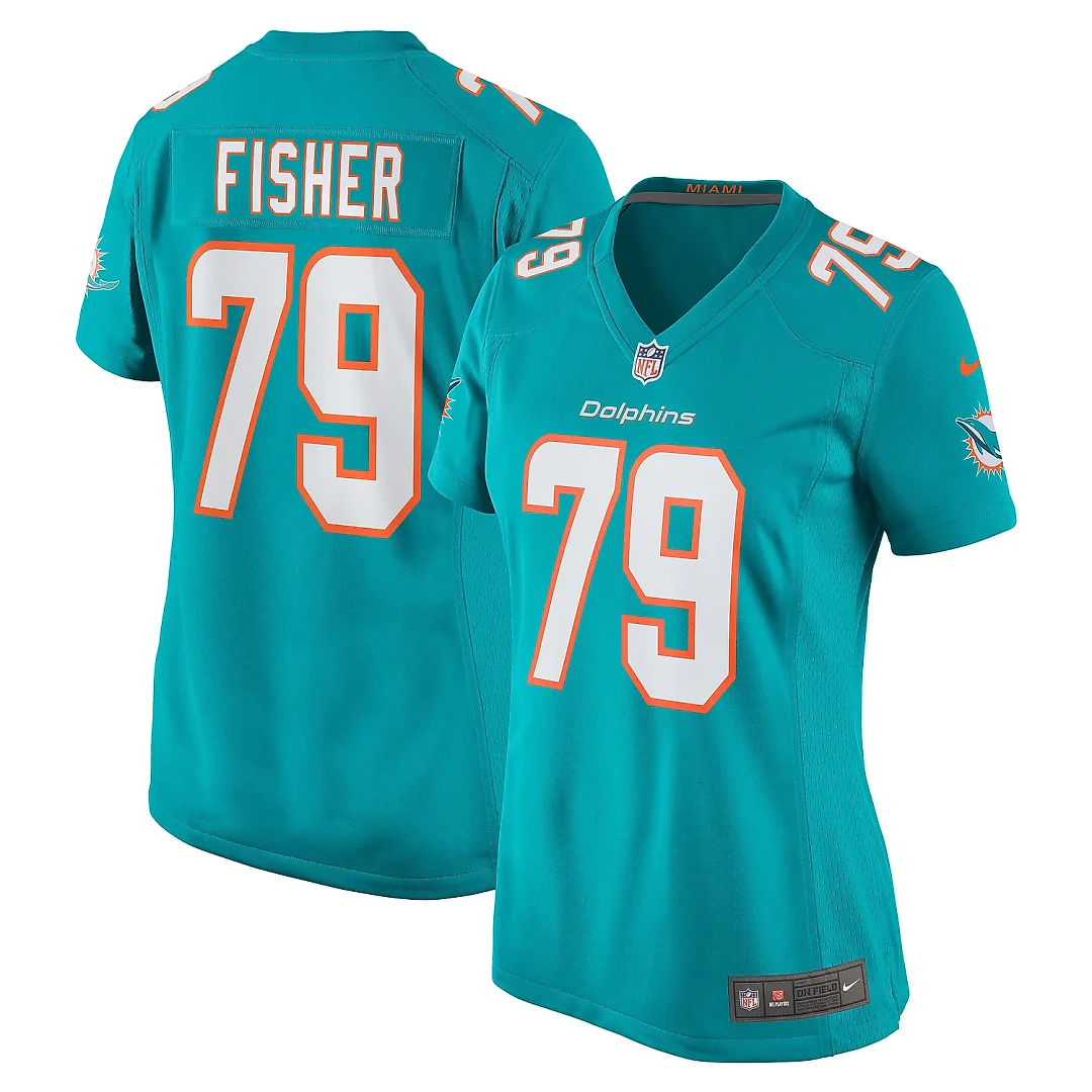 Zennovawear Women's Miami Dolphins Eric Fisher Aqua Home Game Player Jersey