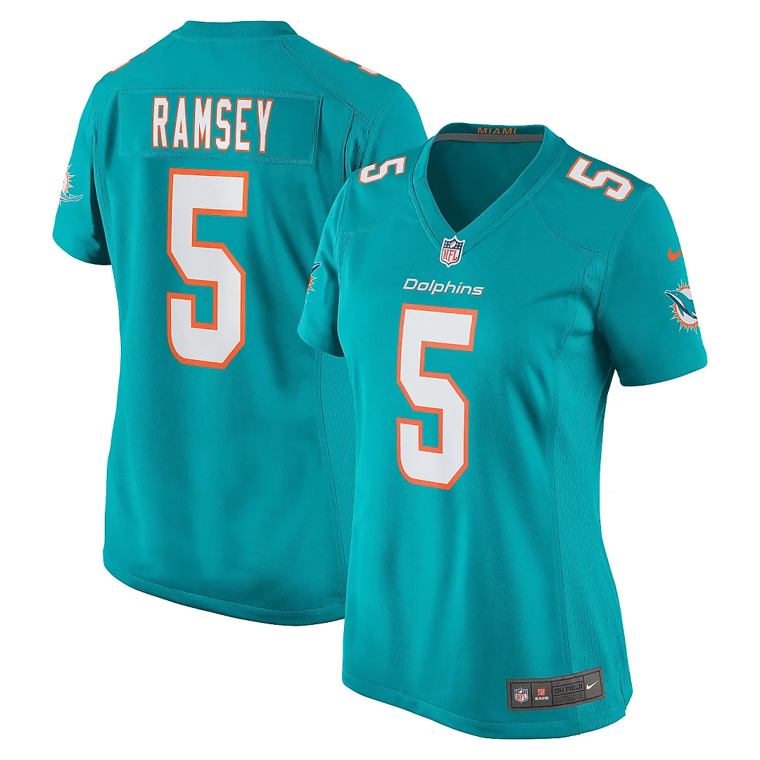 Zennovawear Women's Miami Dolphins Jalen Ramsey Aqua Player Jersey