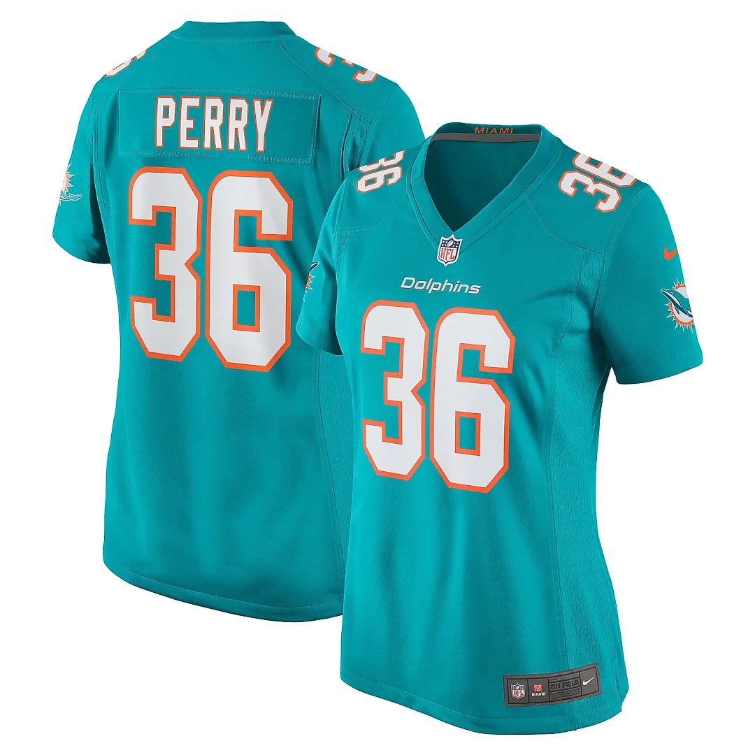 Zennovawear Women's Miami Dolphins Jamal Perry Aqua Home Game Player Jersey
