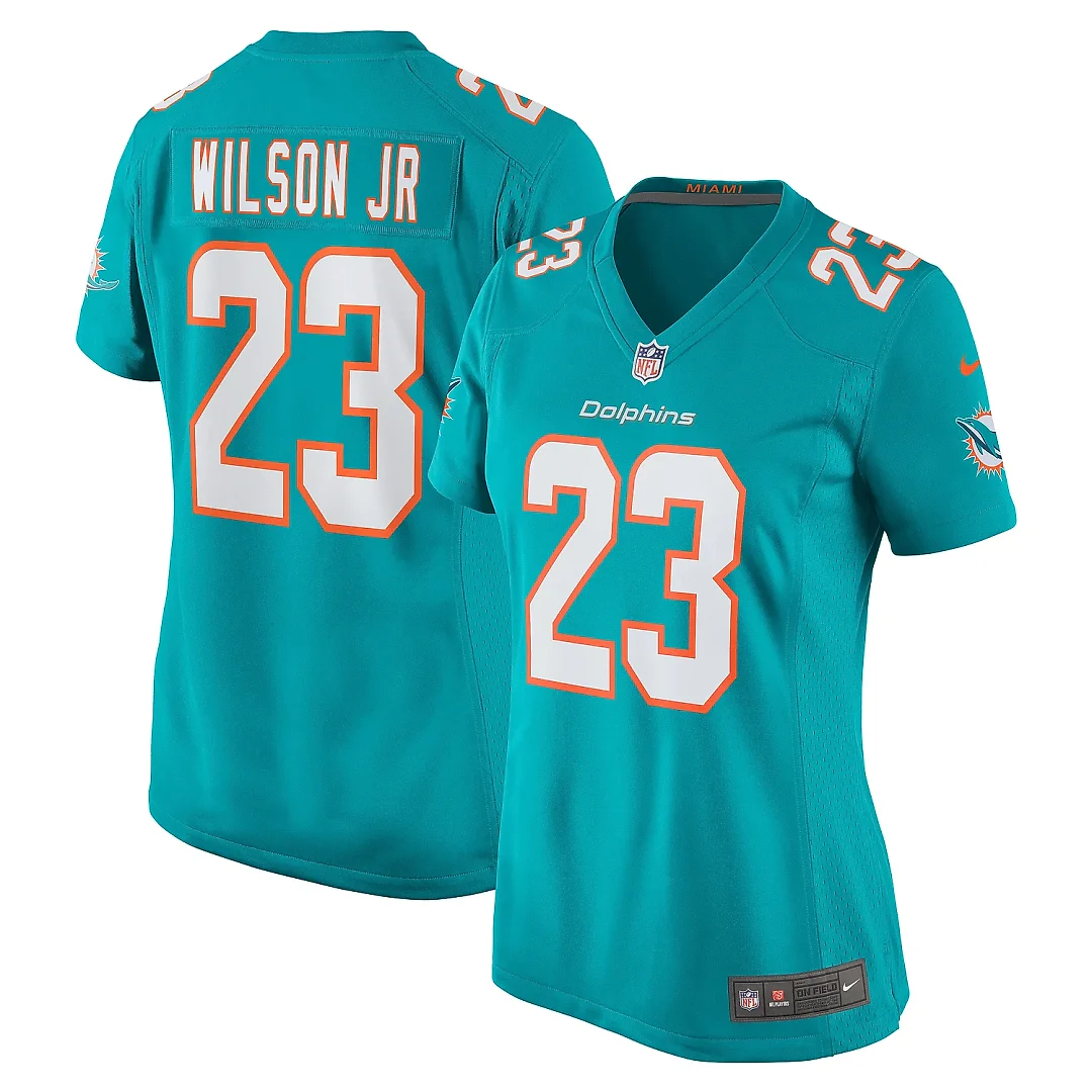 Zennovawear Women's Miami Dolphins Jeff Wilson Jr. Aqua Game Player Jersey