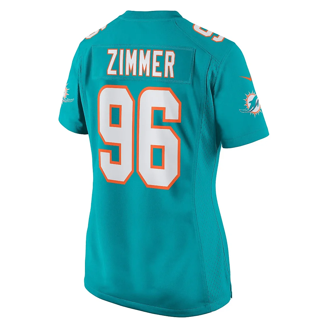 Zennovawear Women's Miami Dolphins Justin Zimmer Aqua Home Game Player Jersey