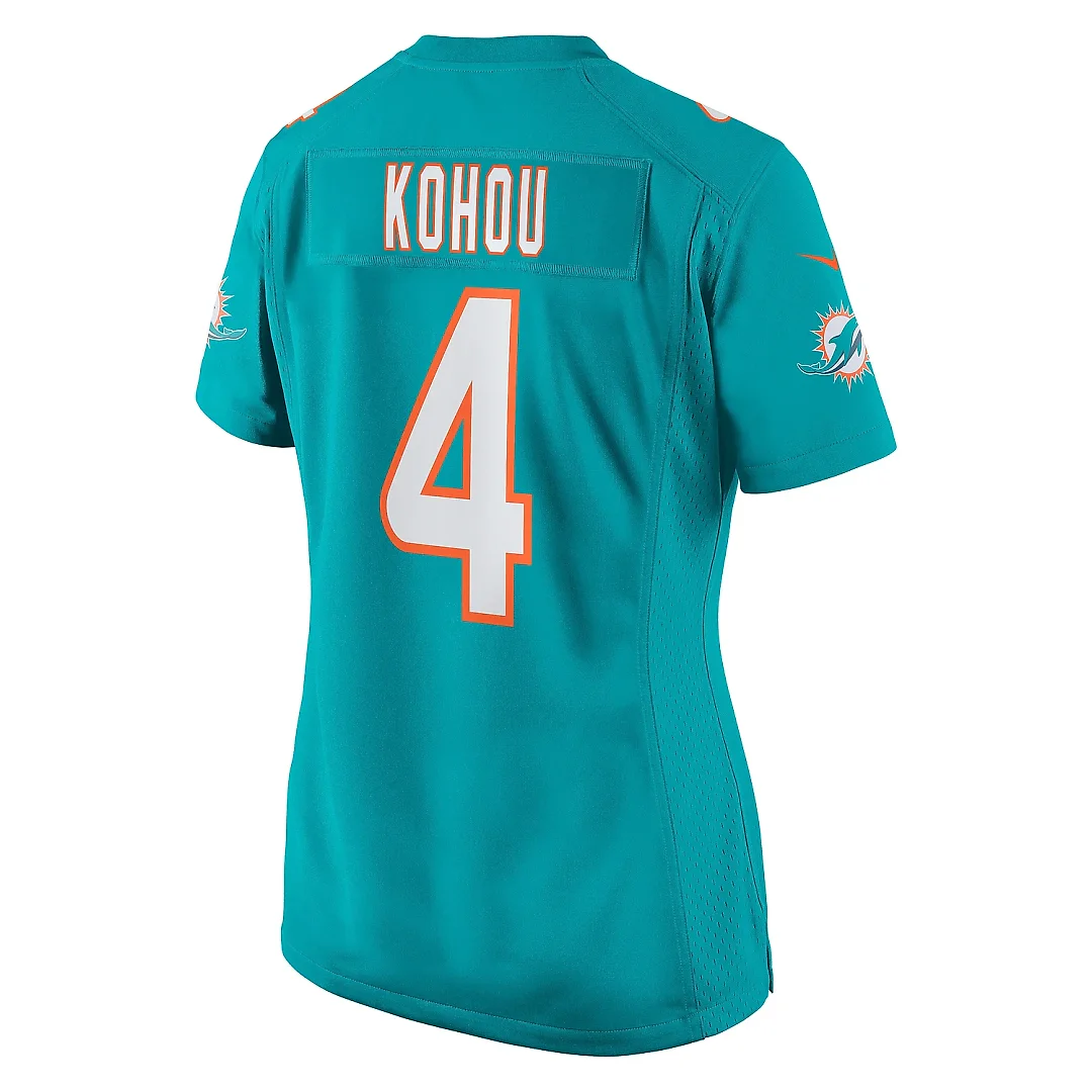 Zennovawear Women's Miami Dolphins Kader Kohou Aqua Game Player Jersey