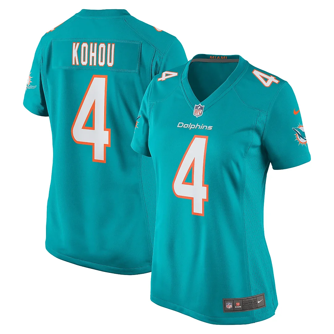 Zennovawear Women's Miami Dolphins Kader Kohou Aqua Game Player Jersey