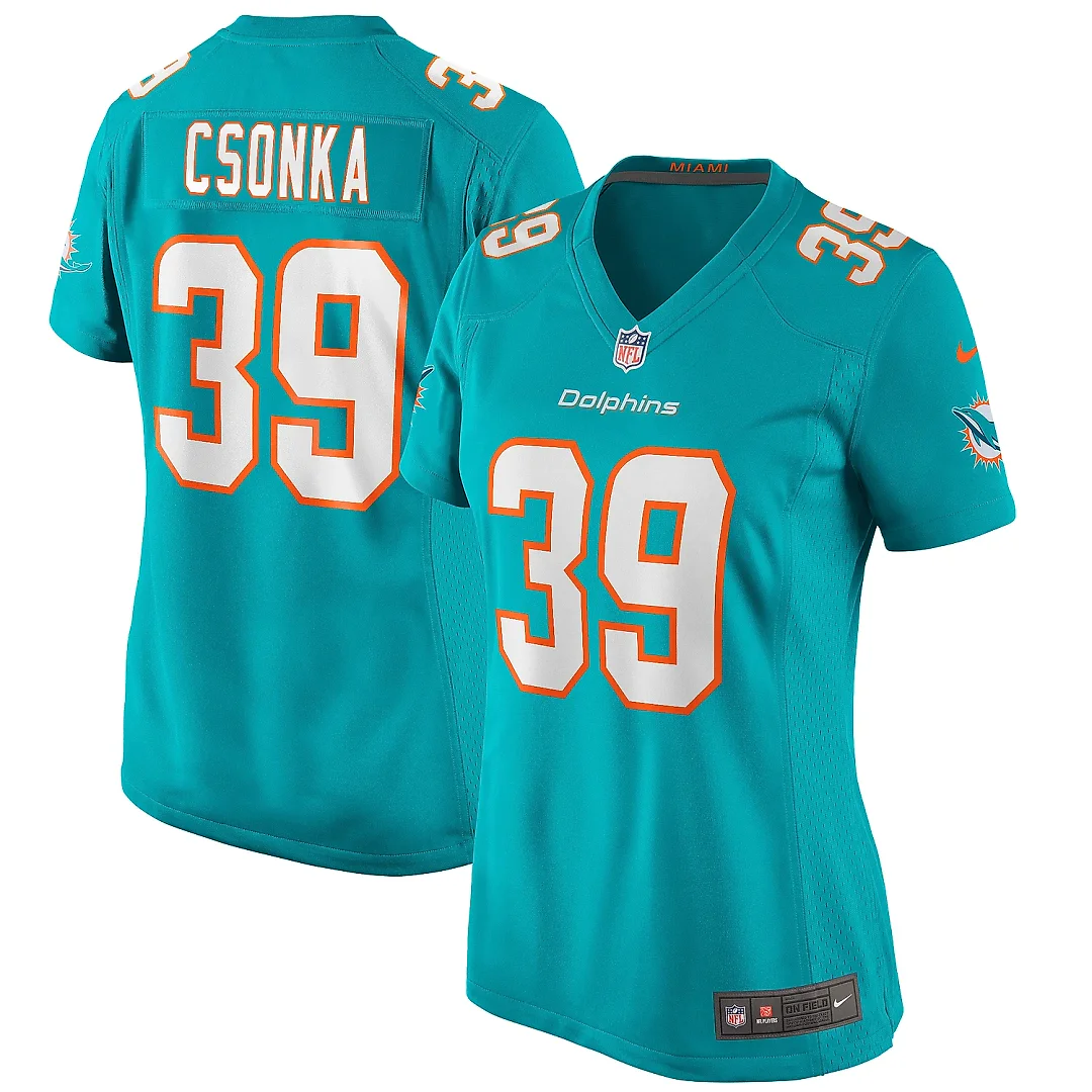 Zennovawear Women's Miami Dolphins Larry Csonka Aqua Game Retired Player Jersey