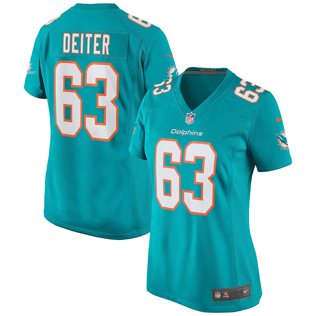 Zennovawear Women's Miami Dolphins Michael Deiter Aqua Game Jersey