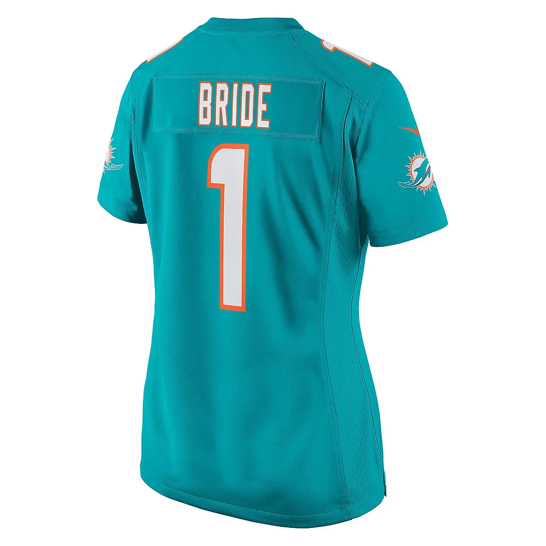 Zennovawear Women's Miami Dolphins Number 1 Bride Aqua Game Jersey