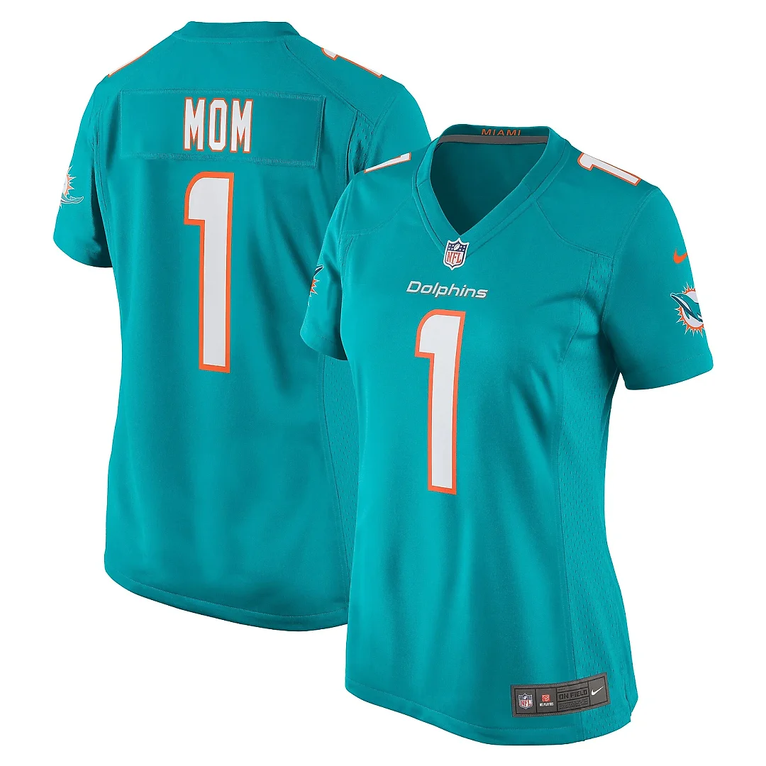 Zennovawear Women's Miami Dolphins Number 1 Mom Aqua Game Jersey