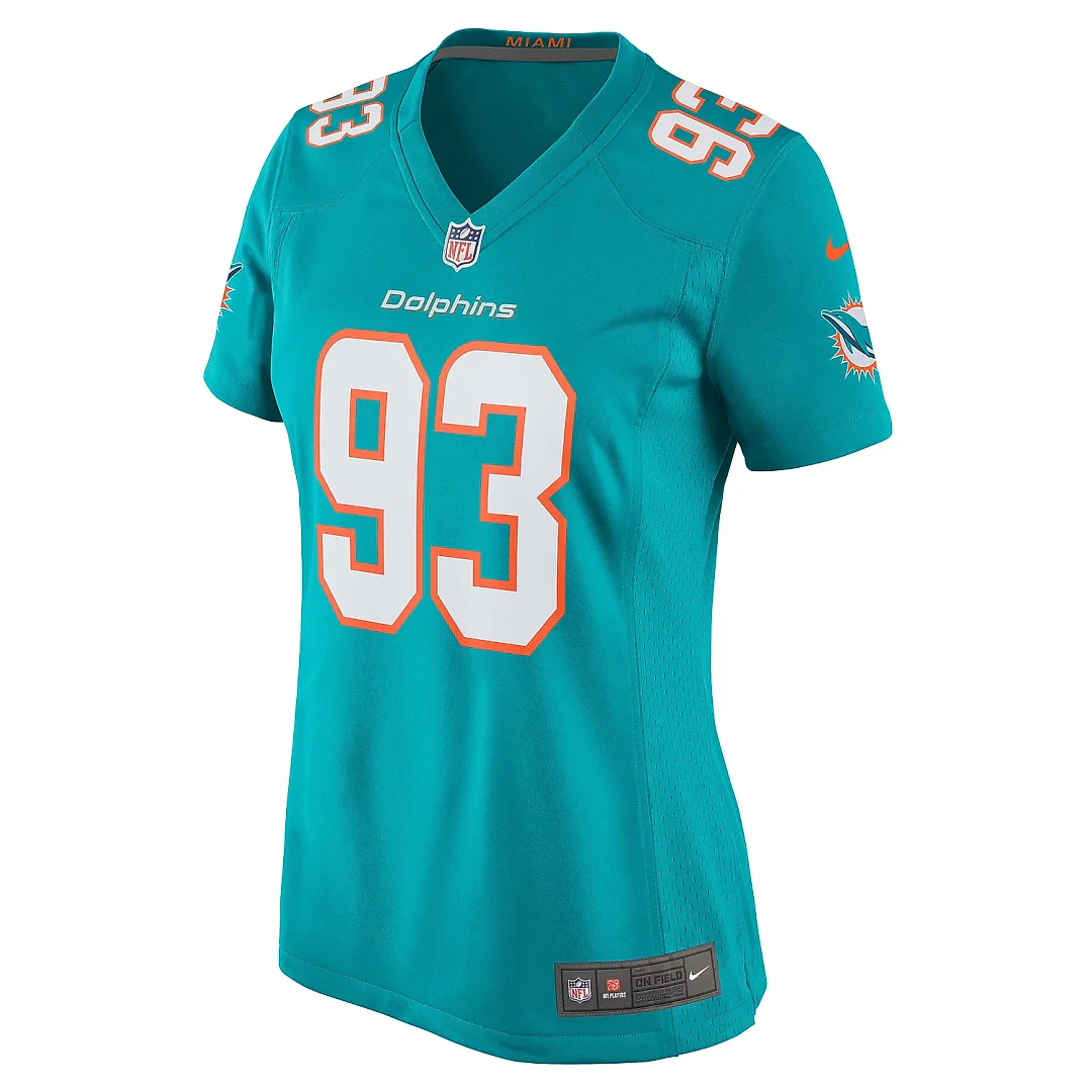 Zennovawear Women's Miami Dolphins Trey Flowers Aqua Game Player Jersey