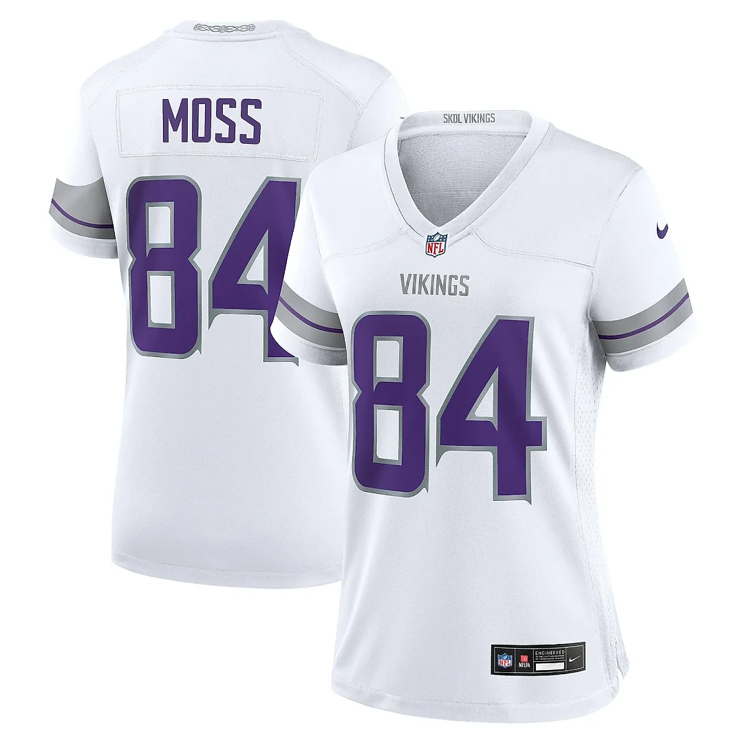 Zennovawear Women's Minnesota Vikings Randy Moss White Alternate Retired Player Game Jersey