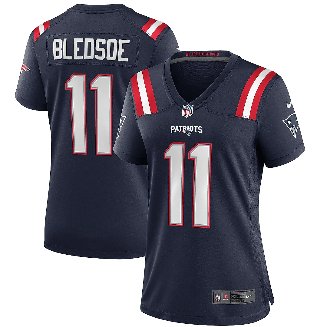 Zennovawear Women's New England Patriots Drew Bledsoe Navy Game Retired Player Jersey
