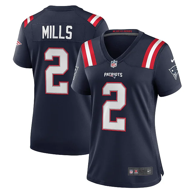 Zennovawear Women's New England Patriots Jalen Mills Navy Game Player Jersey