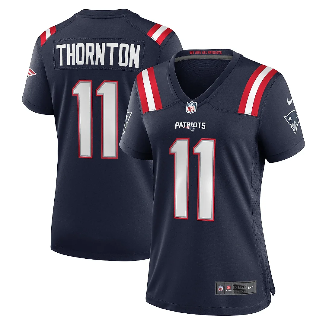 Zennovawear Women's New England Patriots Tyquan Thornton Navy Game Player Jersey