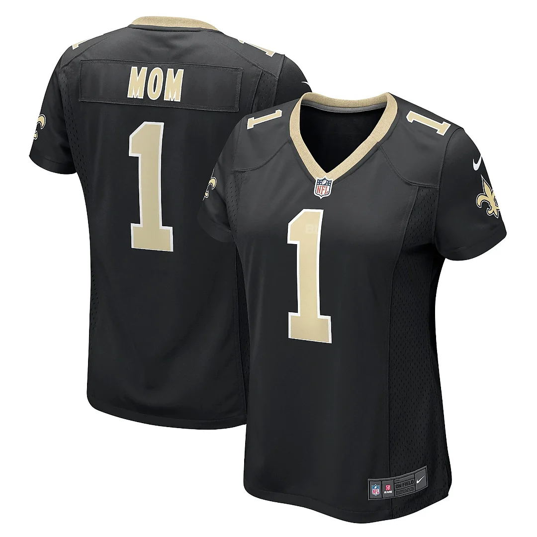 Zennovawear Women's New Orleans Saints Number 1 Mom Black Game Jersey