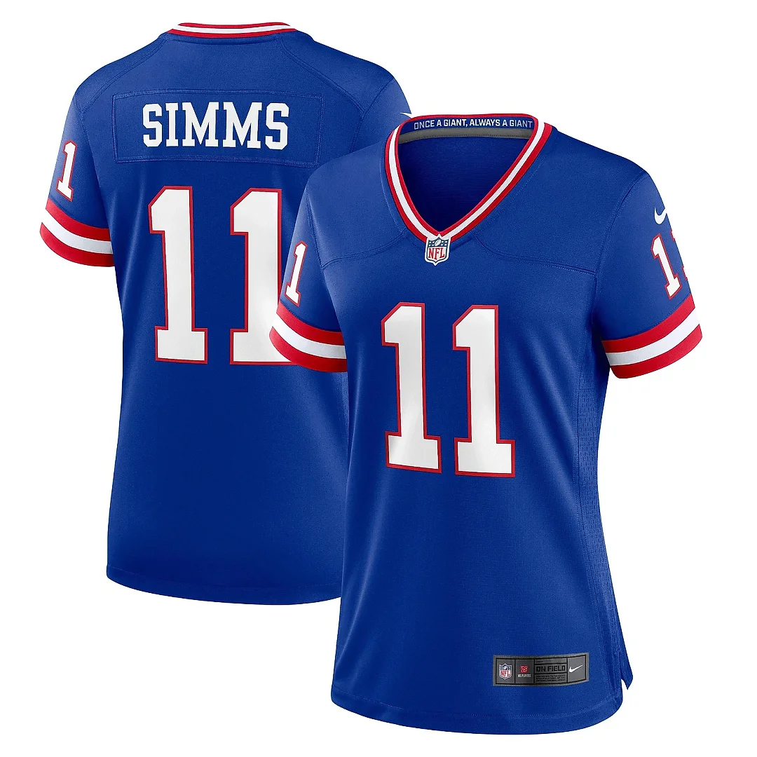 Zennovawear Women's New York Giants Phil Simms Royal Classic Retired Player Game Jersey