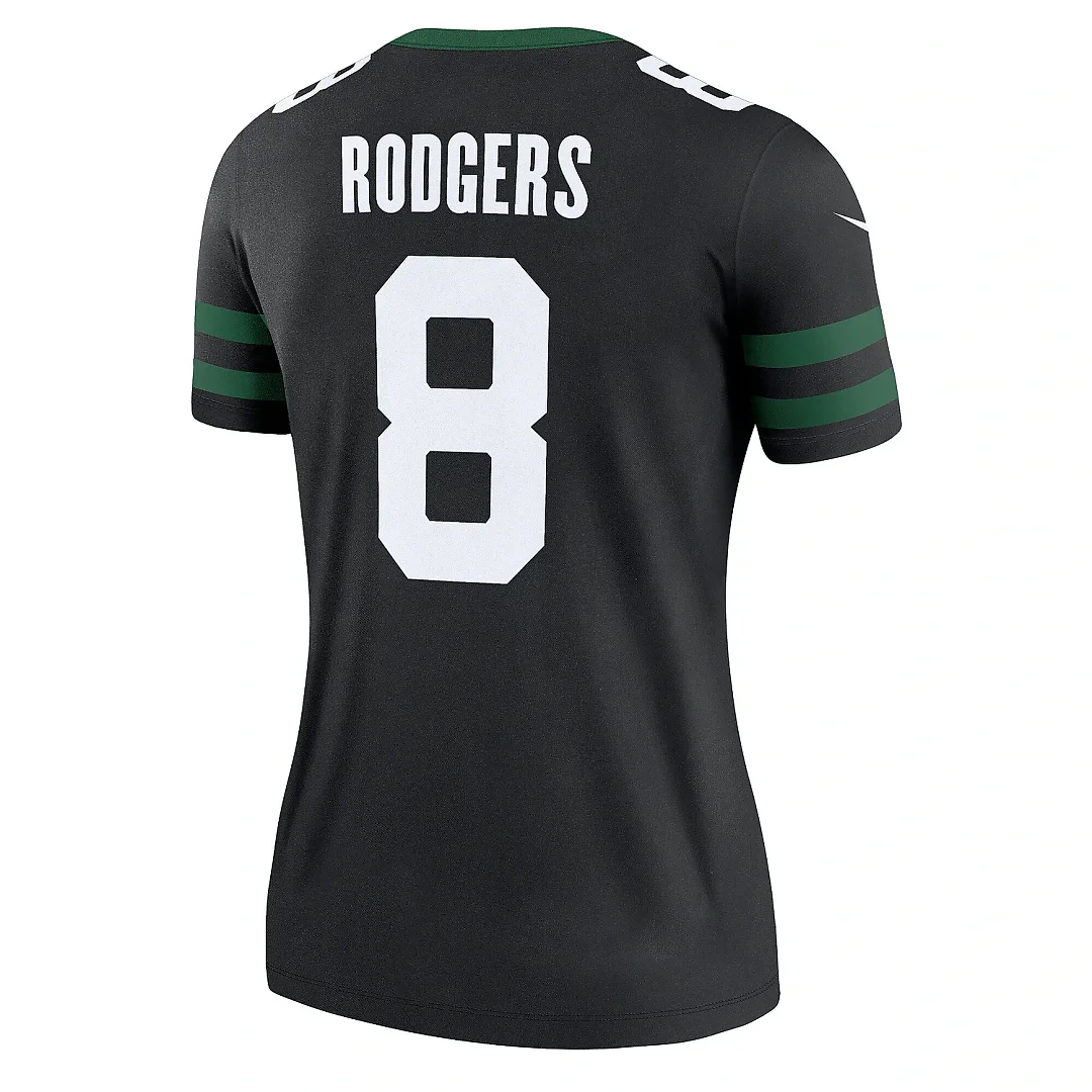 Zennovawear Women's New York Jets Aaron Rodgers Legacy Black Alternate Legend Player Performance Top