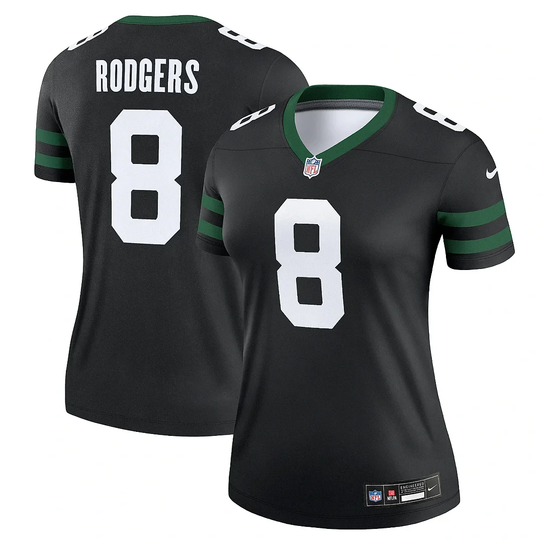 Zennovawear Women's New York Jets Aaron Rodgers Legacy Black Alternate Legend Player Performance Top