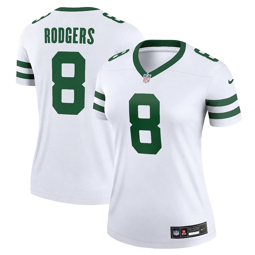 Zennovawear Women's New York Jets Aaron Rodgers Legacy White Legend Player Performance Top