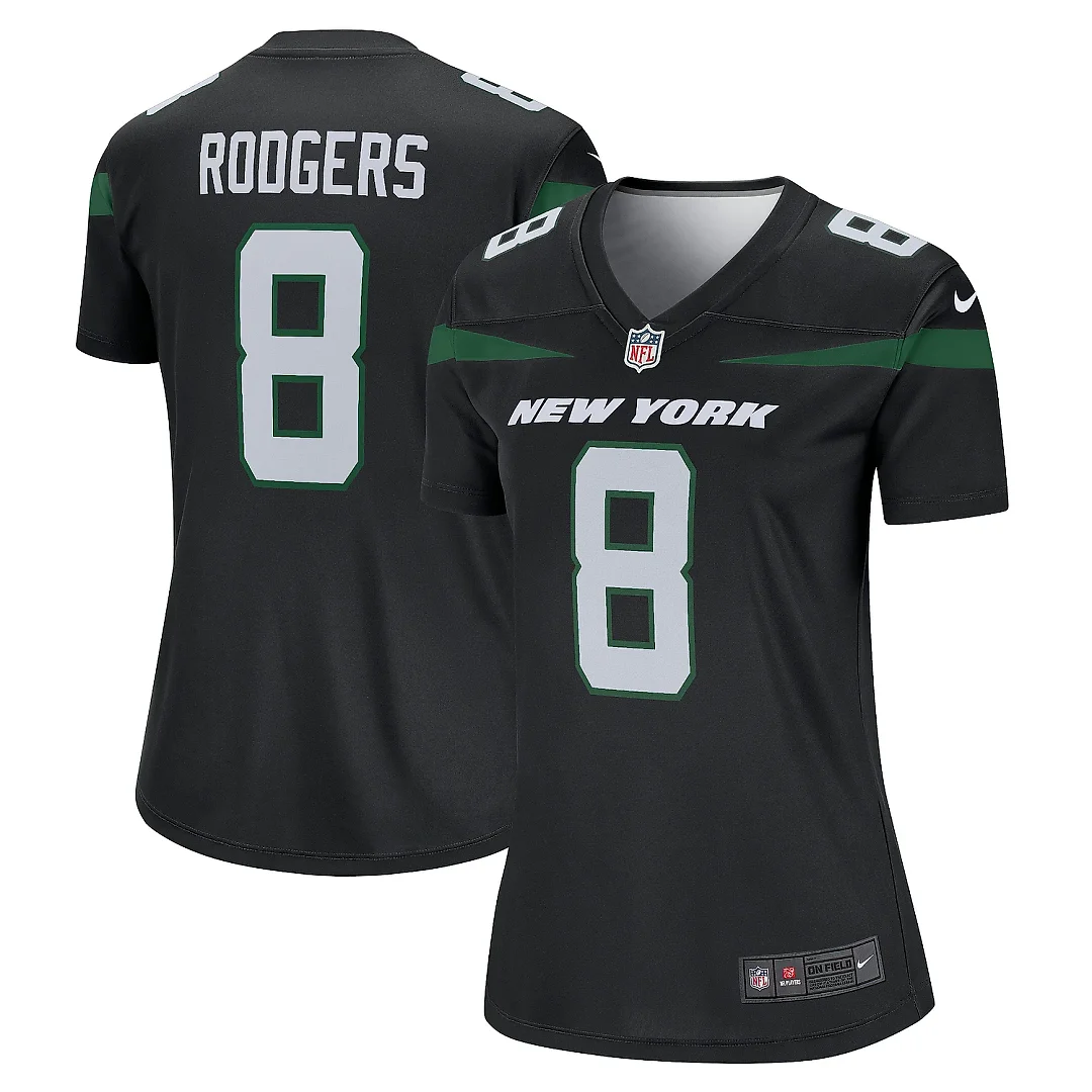 Zennovawear Women's New York Jets Aaron Rodgers Stealth Black Alternate Legend Player Performance Top