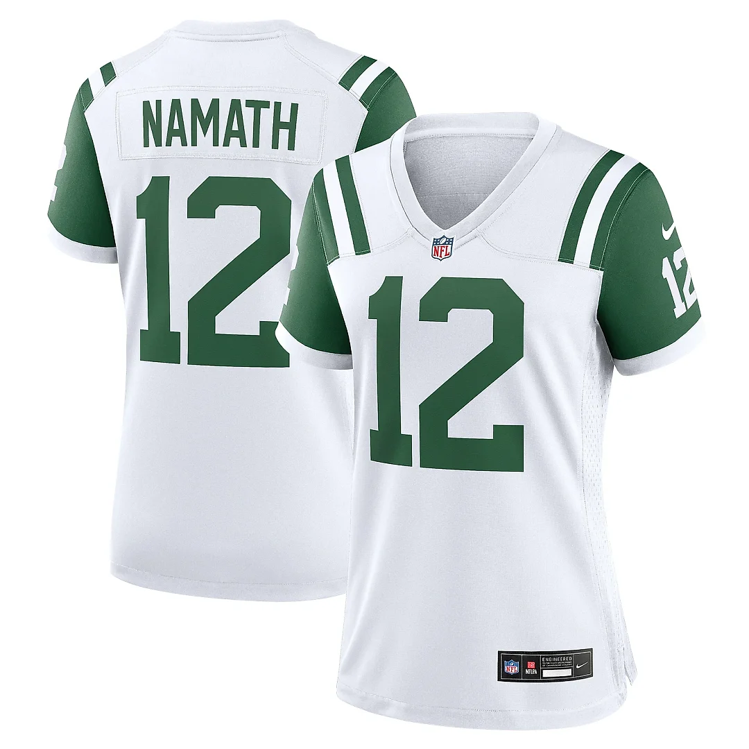 Zennovawear Women's New York Jets Joe Namath White Classic Alternate Retired Player Game Jersey