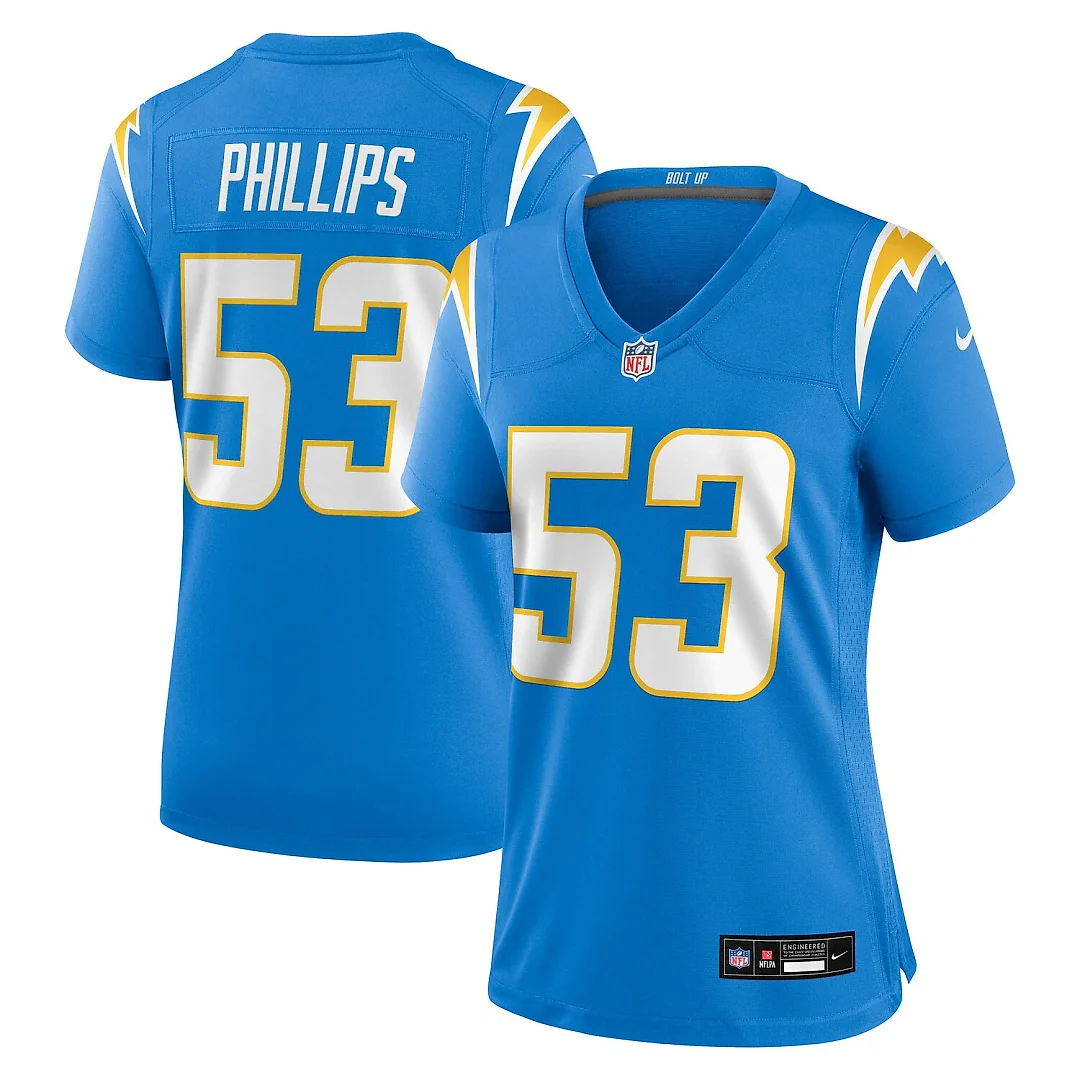 Zennovawear Del'Shawn Phillips Los Angeles Chargers Women's Team Game Jersey - Powder Blue