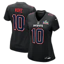 Zennovawear Drake Maye New England Patriots Women's Super Bowl LX Patch Carbon Fashion Game Jersey - Black