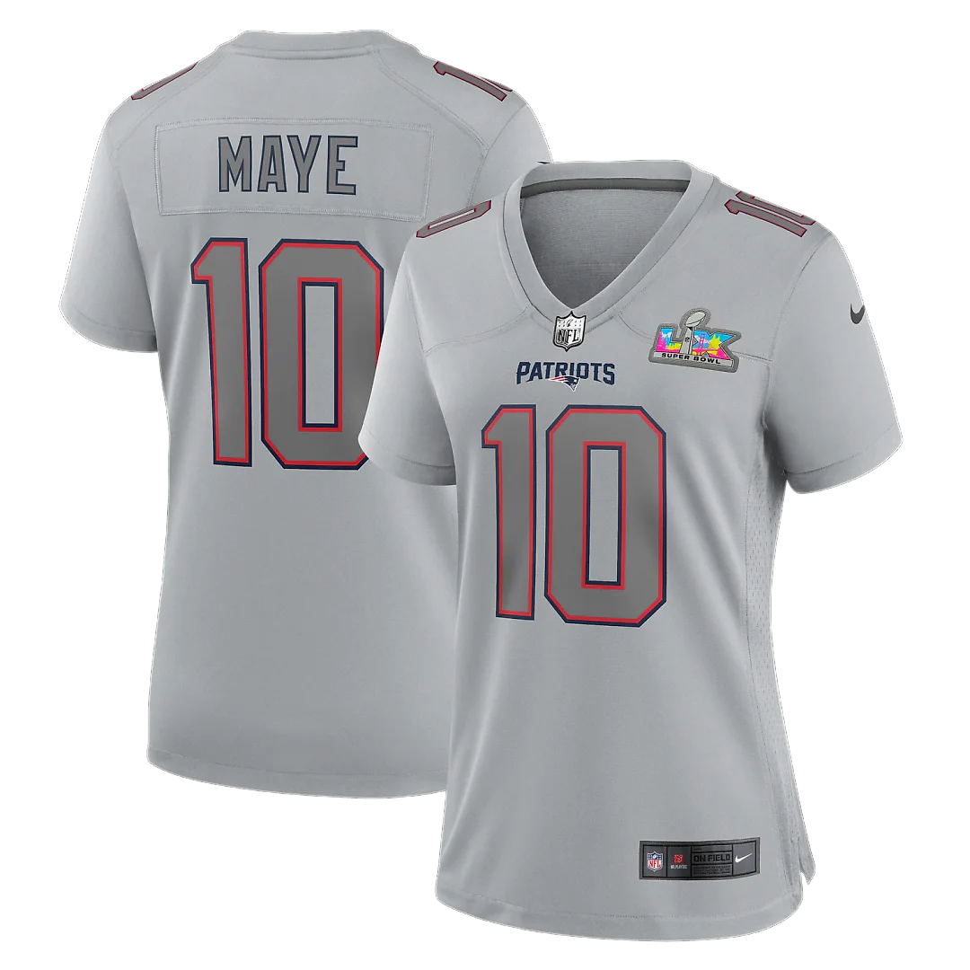 Zennovawear Drake Maye New England Patriots Women's Super Bowl LX Patch Atmosphere Fashion Game Jersey - Silver