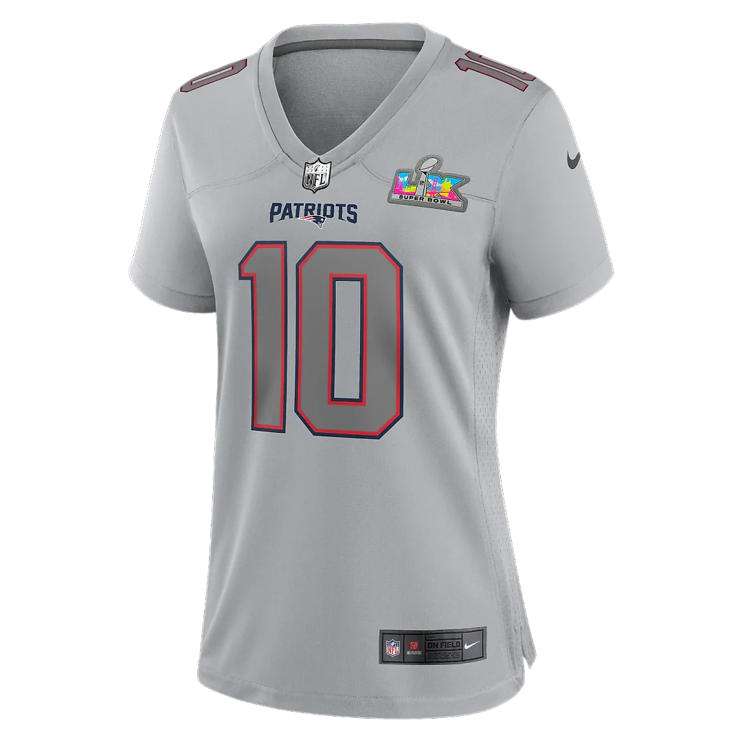 Zennovawear Drake Maye New England Patriots Women's Super Bowl LX Patch Atmosphere Fashion Game Jersey - Silver