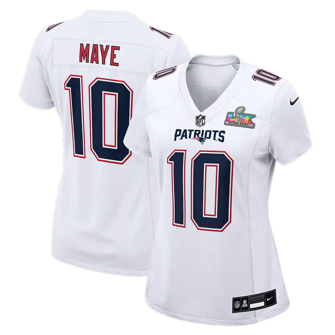 Zennovawear Drake Maye New England Patriots Women's Super Bowl LX Patch Tundra Fashion Game Jersey - White