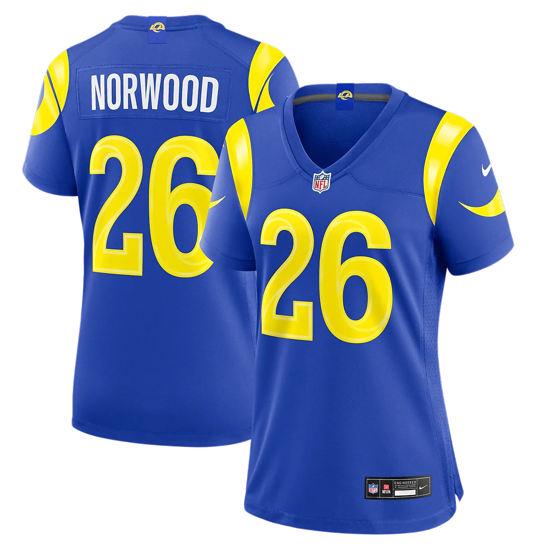 Zennovawear Drey Norwood Los Angeles Rams Women's Team Game Jersey - Royal